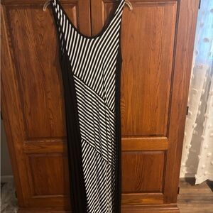 Ann Taylor Black and White Diagonal Striped Maxi Dress